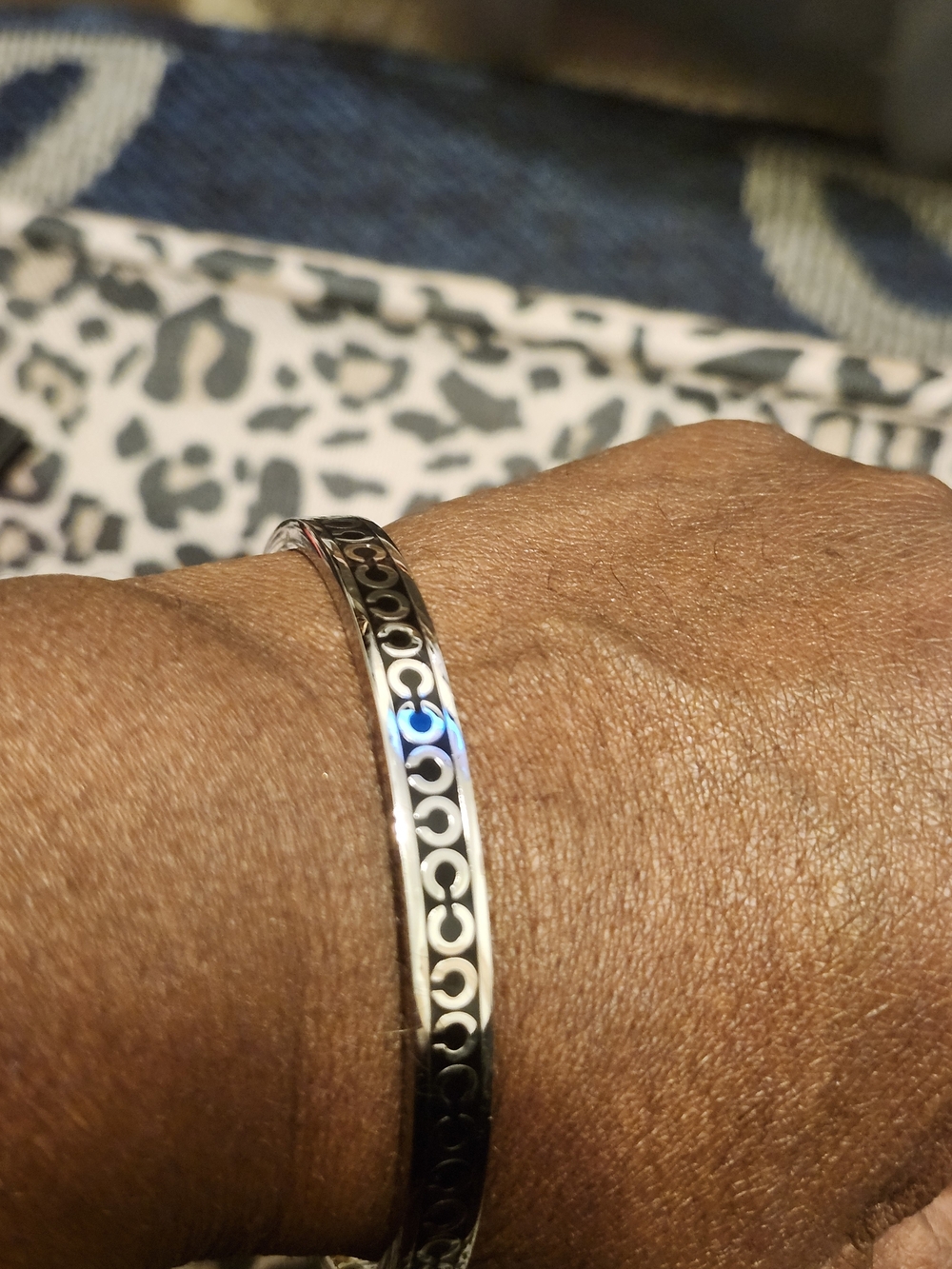 Classic Coach Women's Silver-Tone Patterned Bangle Bracelet